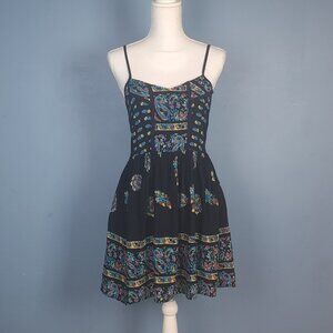 Band Of Gypsies Paisley Baby Doll Mini Dress Sz L
